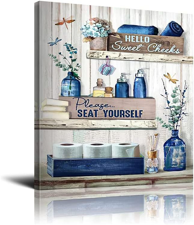 אמנות קיר בד עיצוב אמבטיה | תמונות אמבטיה כחולות פוסטר קיר קיר קיר קיר | שלט חדר אמבטיה כפרי אנא ים לעצמך הדפס ציורים